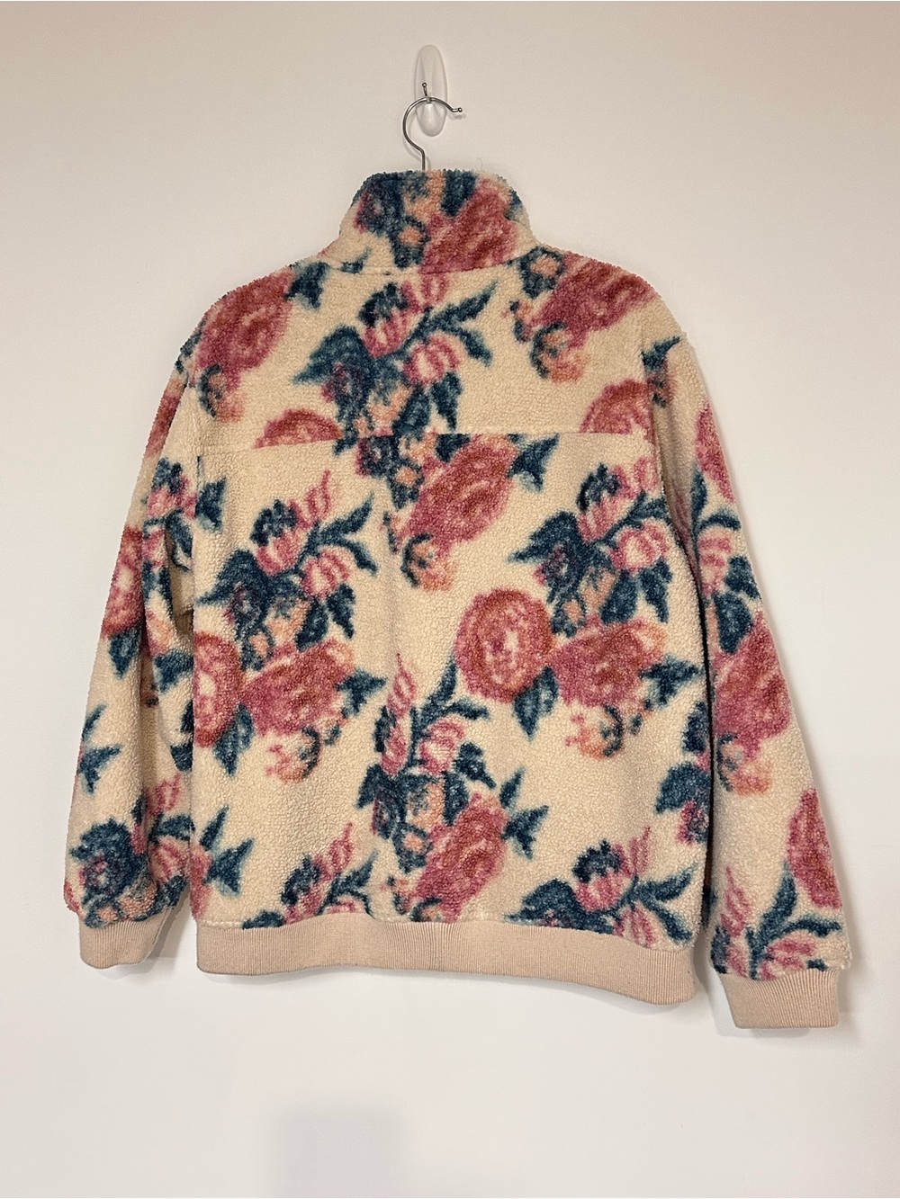 American Eagle Floral Sherpa Fleece Zip Jacket Medium Cozy Teddy Coat Oversized - Picture 3 of 6